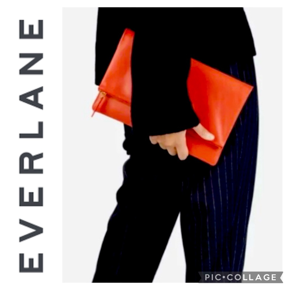 🦋Everlane Coral Red Foldover Leather Zip Clutch🦋